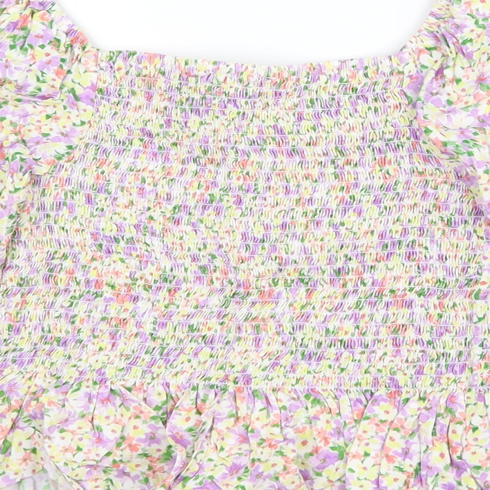 New Look Womens Multicoloured Floral Viscose Cropped T-Shirt Size 12 Square Neck