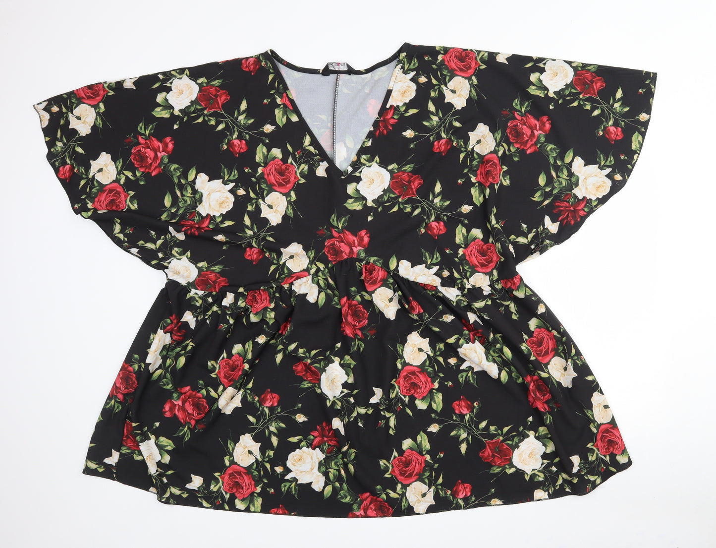 Yours Womens Black Floral Polyester Basic Blouse Size 26 V-Neck - 26-28