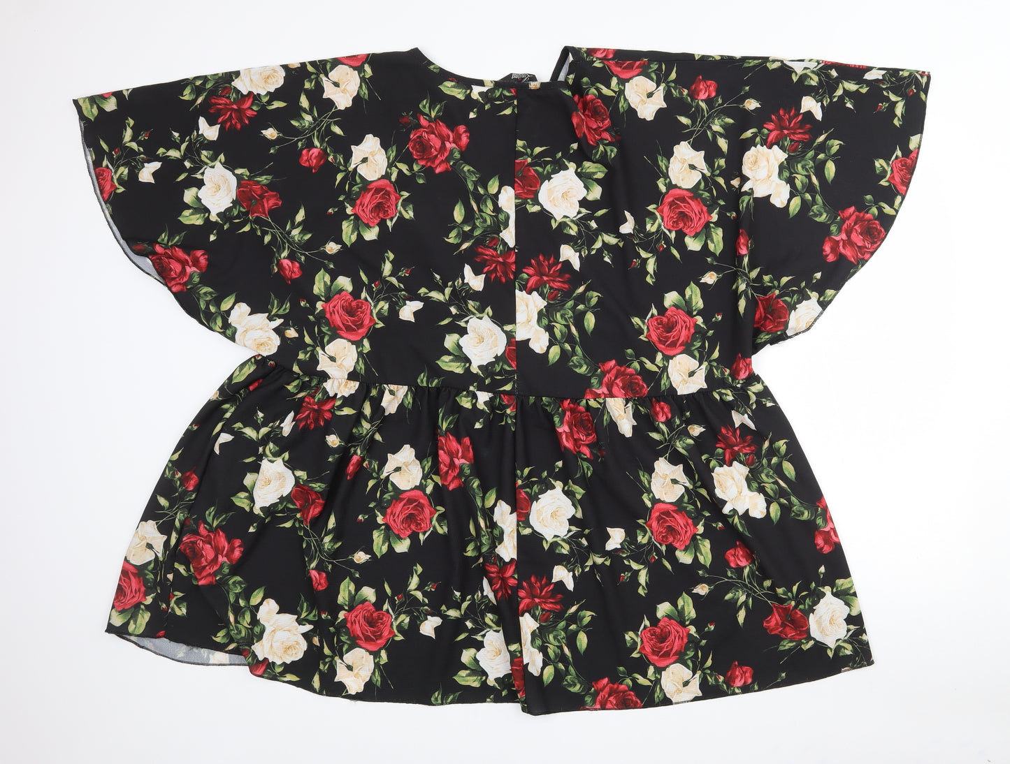 Yours Womens Black Floral Polyester Basic Blouse Size 26 V-Neck - 26-28