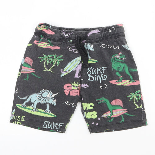 H&M Boys Multicoloured  Cotton Sweat Shorts Size 5-6 Years  Regular Drawstring - Dinosaur. Surfing