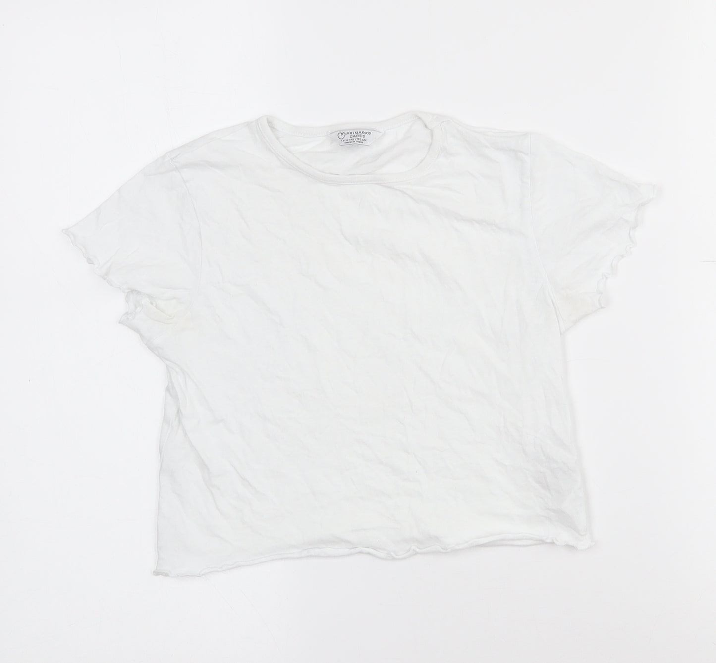 Primark Girls White  Cotton Cropped T-Shirt Size 11-12 Years Crew Neck