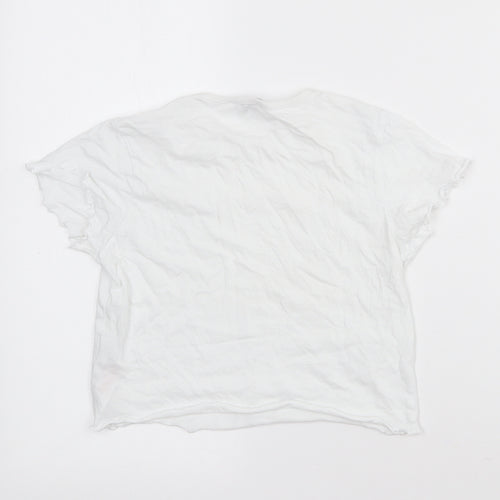 Primark Girls White  Cotton Cropped T-Shirt Size 11-12 Years Crew Neck