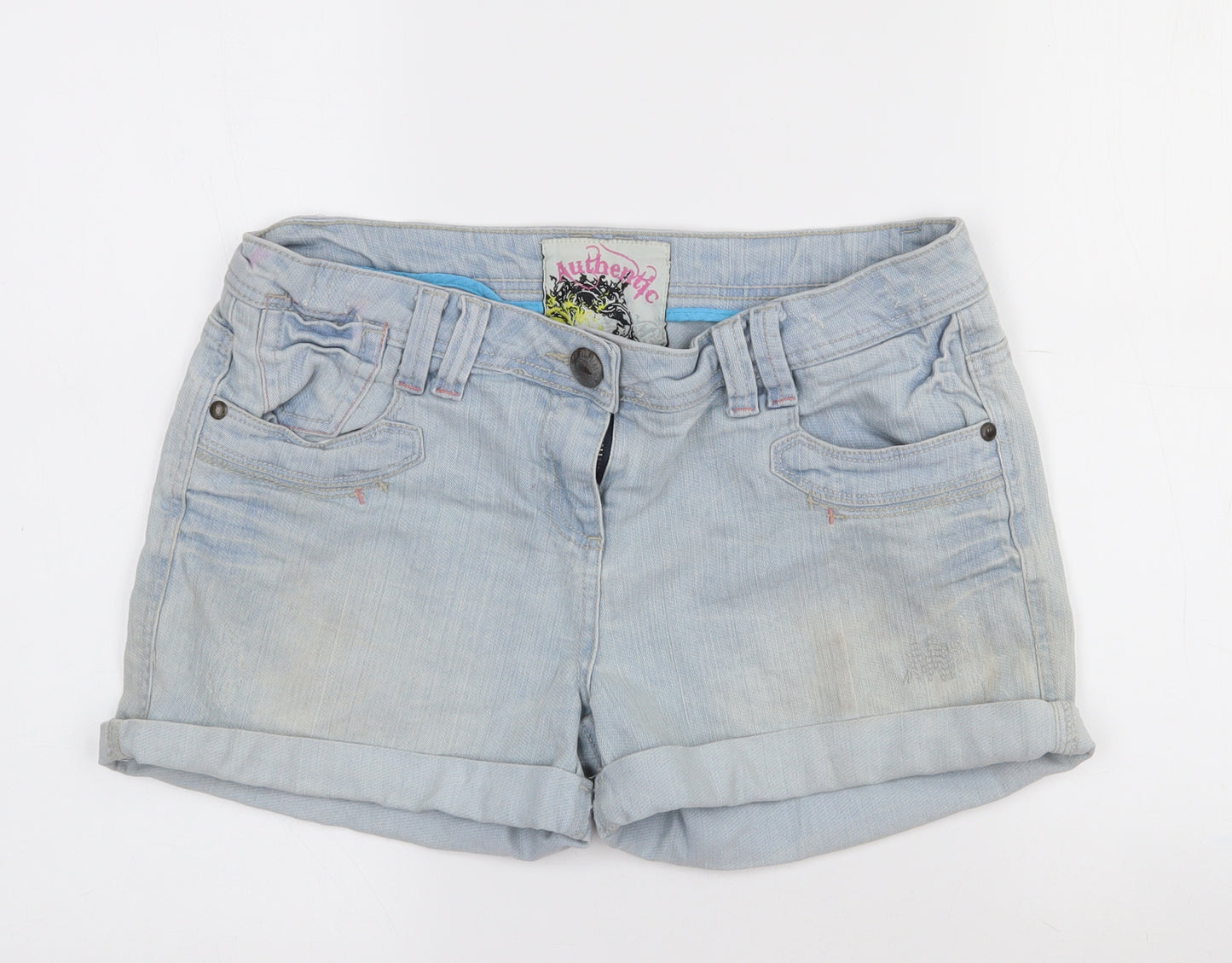 Authentic Womens Blue  Cotton Hot Pants Shorts Size 12 L3 in Regular Zip