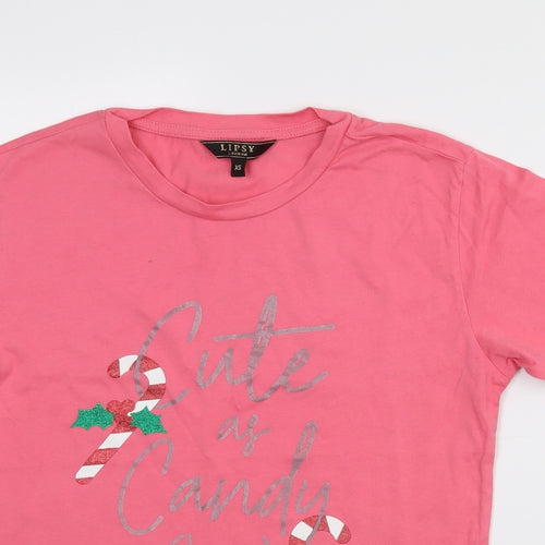 Lipsy Womens Pink  Cotton Basic T-Shirt Size XS Crew Neck - Christmas
