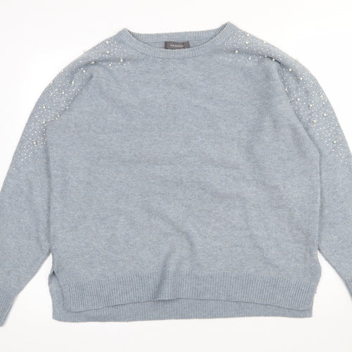 Primark Womens Blue Crew Neck  Polyester Pullover Jumper Size 12   - 12-14. Bead detail