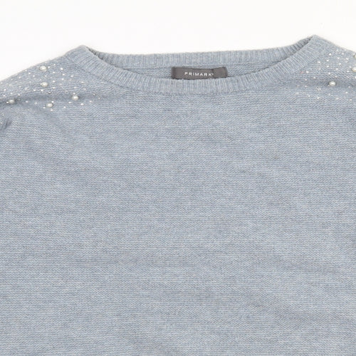 Primark Womens Blue Crew Neck  Polyester Pullover Jumper Size 12   - 12-14. Bead detail
