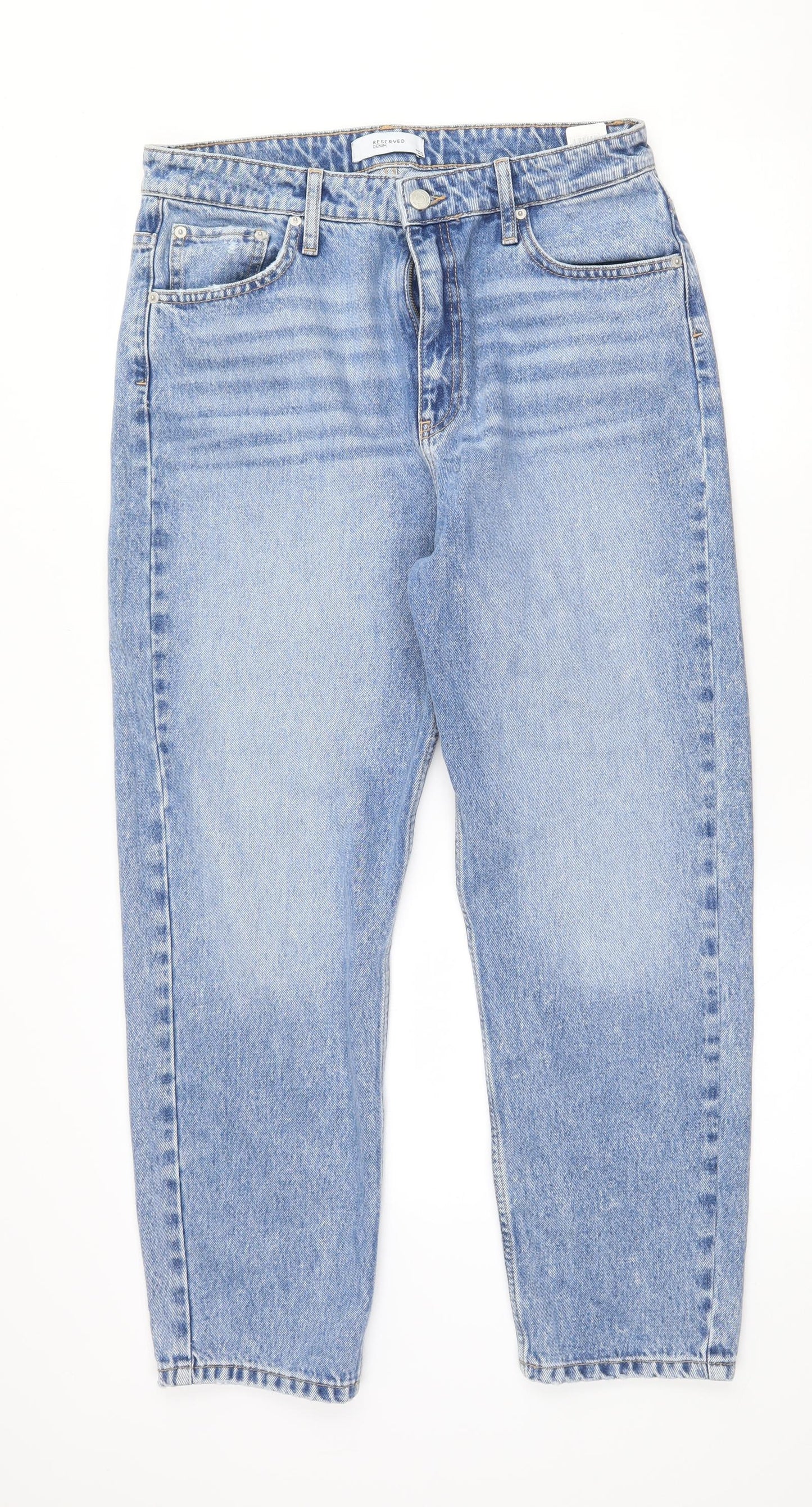 RESERVED Womens Blue  Cotton Boyfriend Jeans Size 14 L27 in Regular Zip