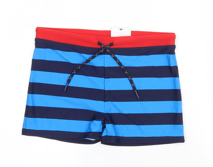 Marks and Spencer Boys Blue Striped Polyamide Compression Shorts Size 12 Years Regular Drawstring - Swimshorts 12-13 years