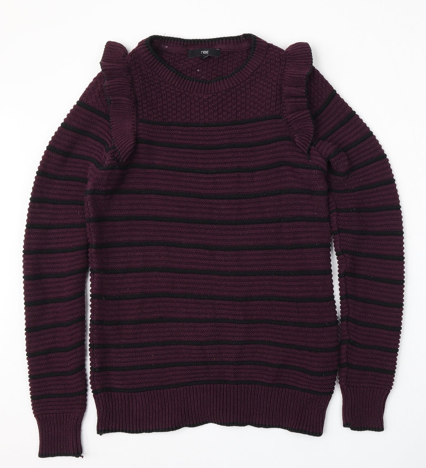 NEXT Womens Red Round Neck Striped Cotton Pullover Jumper Size 8