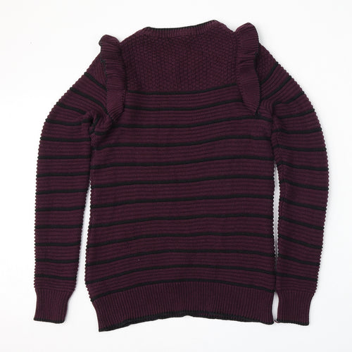 NEXT Womens Red Round Neck Striped Cotton Pullover Jumper Size 8