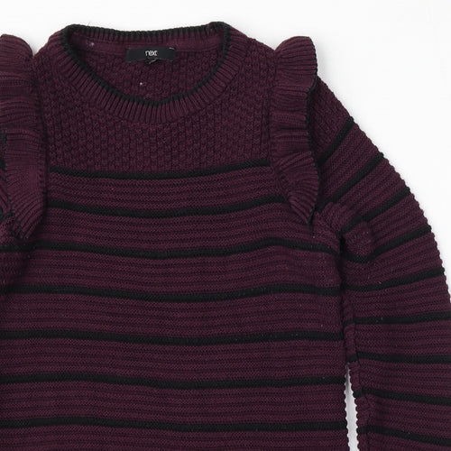 NEXT Womens Red Round Neck Striped Cotton Pullover Jumper Size 8