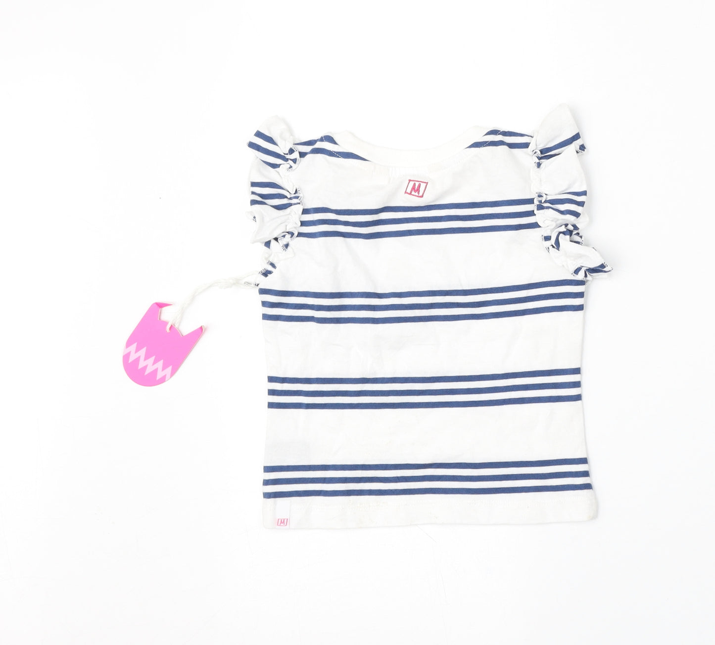 Munster Girls White Striped Cotton Basic T-Shirt Size 2 Years Round Neck