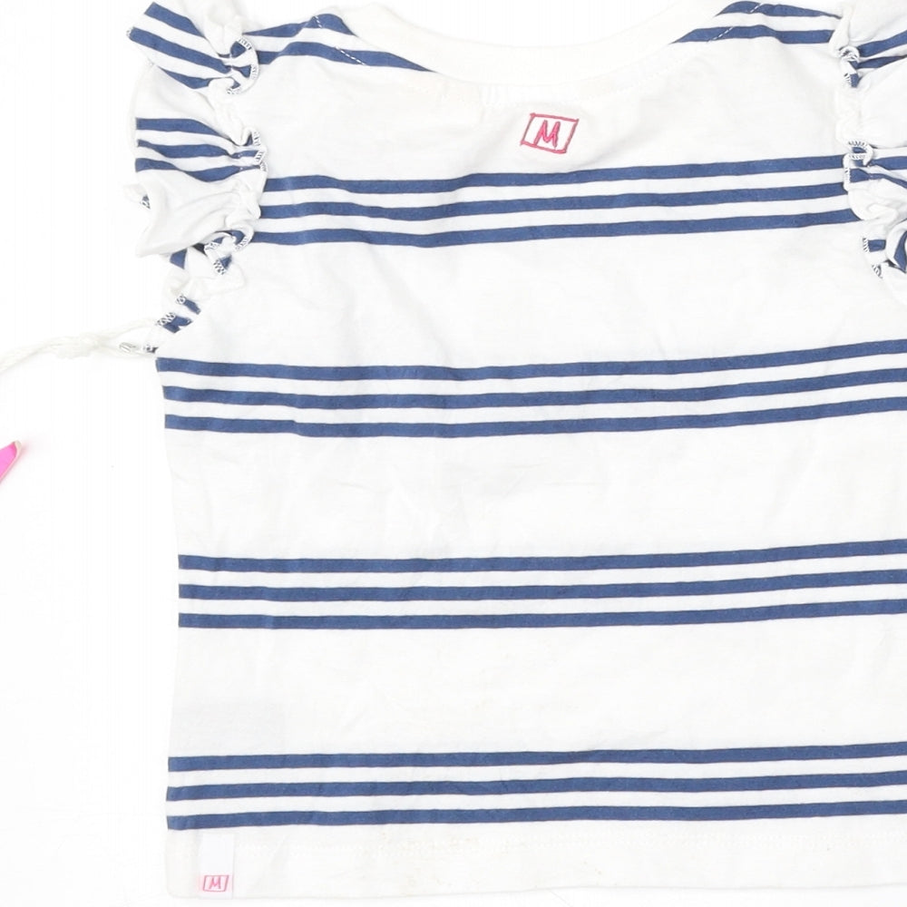 Munster Girls White Striped Cotton Basic T-Shirt Size 2 Years Round Neck