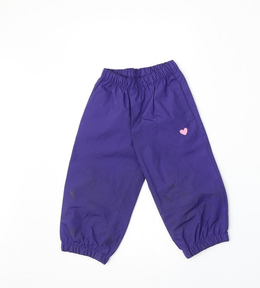 Front view of OshKosh B’gosh girls’ purple polyester rain trousers trousers, size 12, months