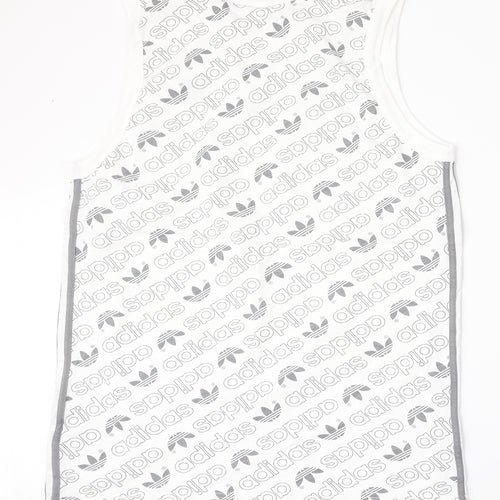 adidas Mens White Geometric Cotton  T-Shirt Size M Round Neck