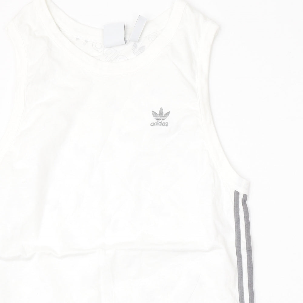 adidas Mens White Geometric Cotton  T-Shirt Size M Round Neck