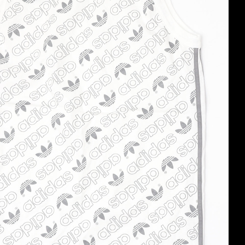 adidas Mens White Geometric Cotton  T-Shirt Size M Round Neck