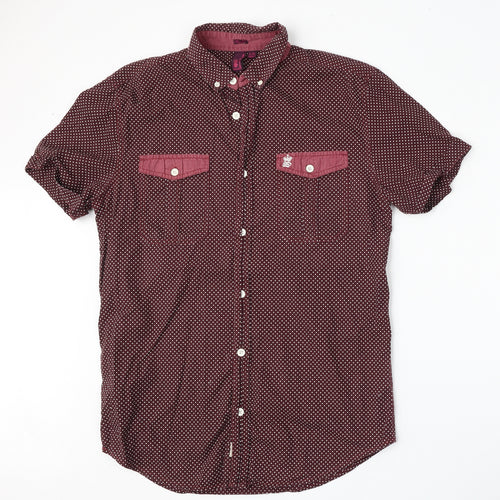 Be the revolution Mens Red Polka Dot Polyester  Polo Size L Collared Button