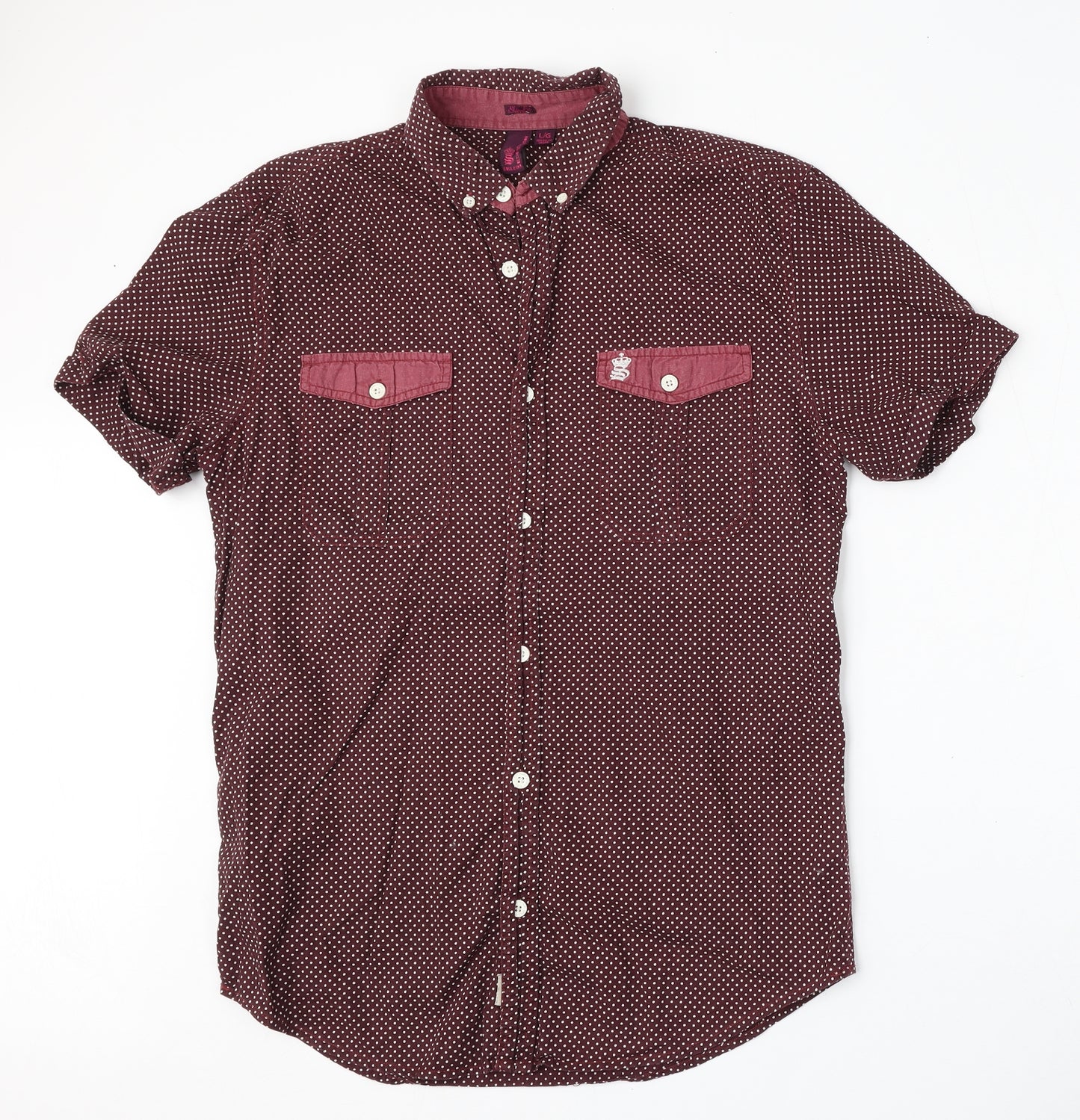 Be the revolution Mens Red Polka Dot Polyester  Polo Size L Collared Button
