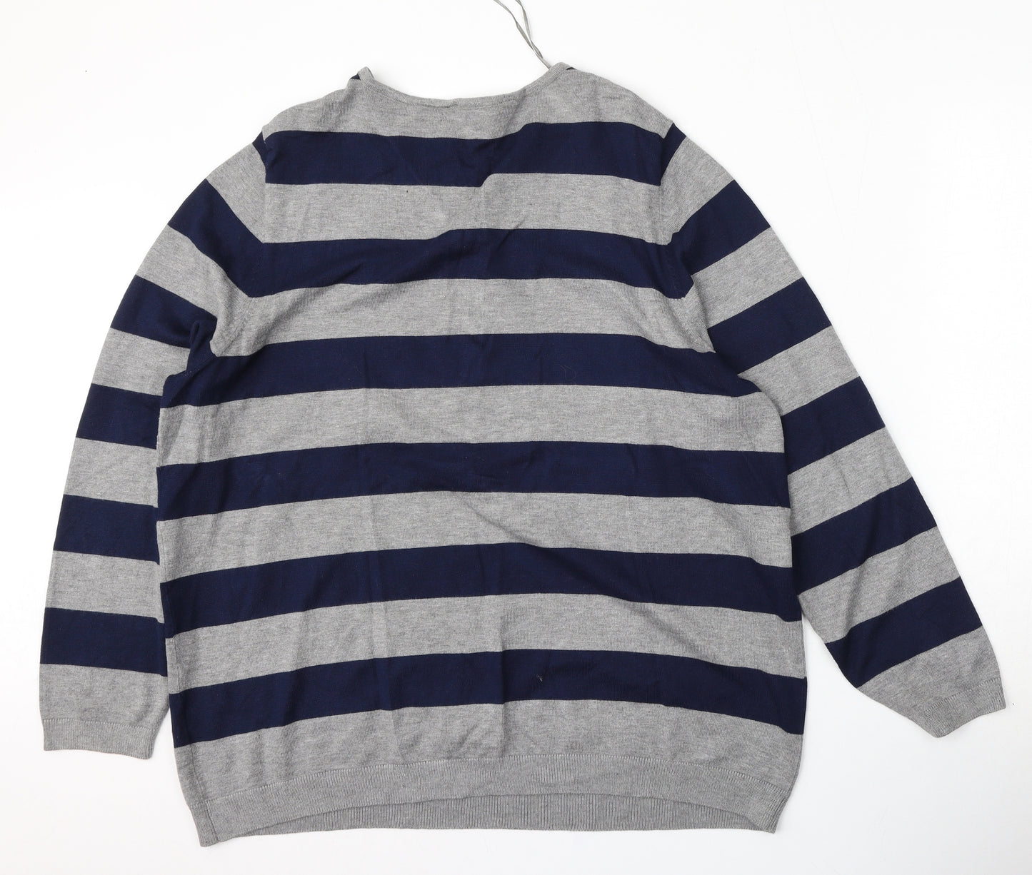 Bonmarché Womens Grey Round Neck Striped Viscose Pullover Jumper Size 20
