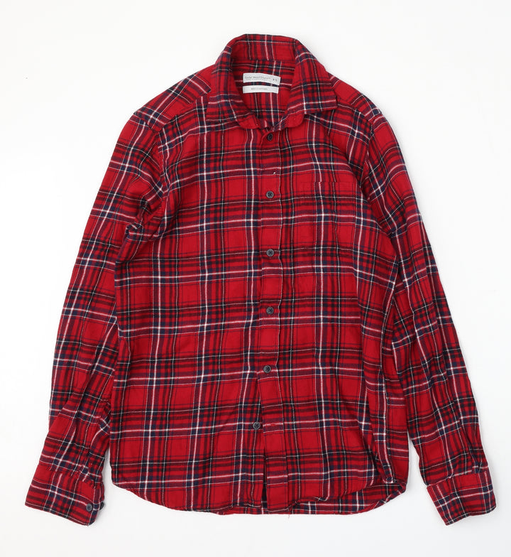 Cedar Wood State Mens Red Check Cotton Button-Up Size XS Collared Button