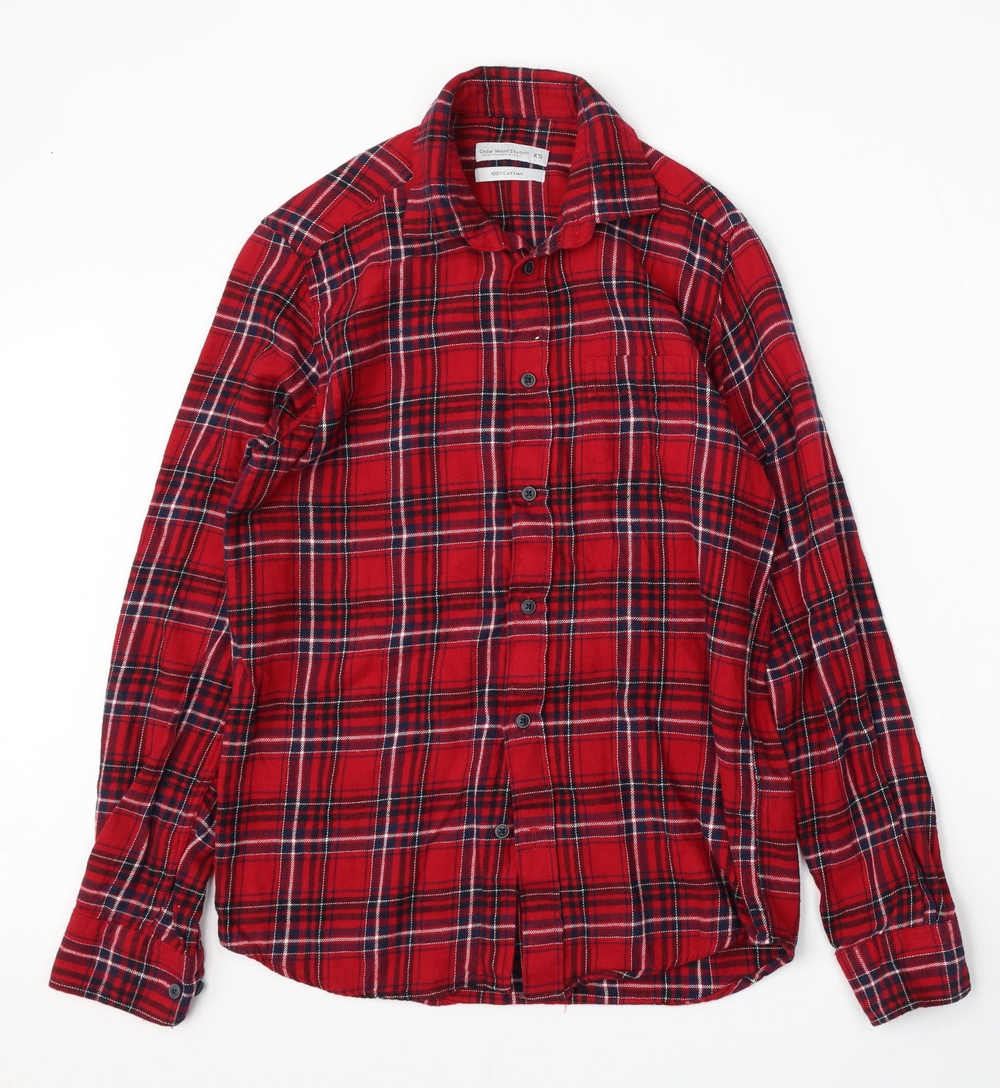 Cedar Wood State Mens Red Check Cotton  Button-Up Size XS Collared Button