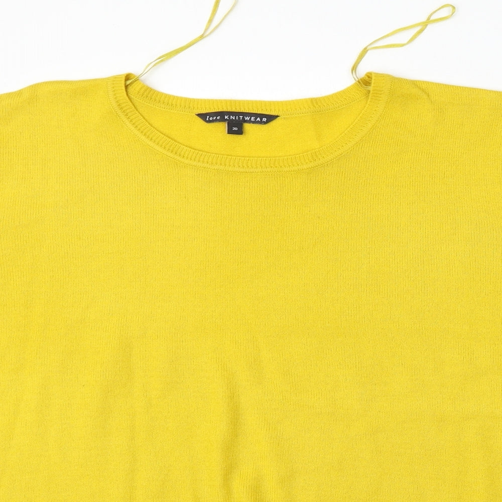 Bonmarché Womens Yellow Round Neck  Acrylic Pullover Jumper Size 20