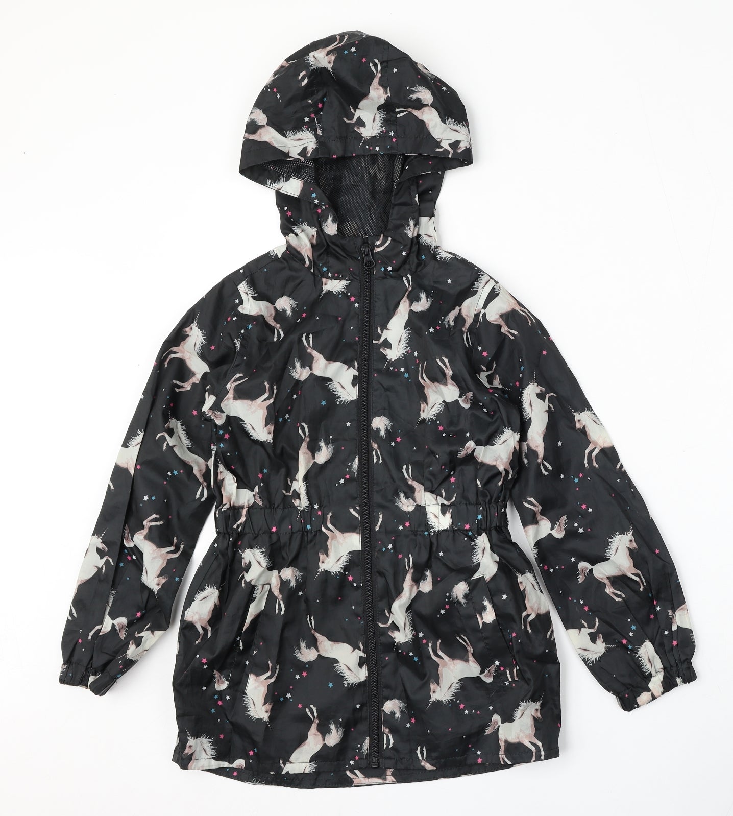 Miss Evie Girls Black Geometric  Parka Jacket Size 7-8 Years  Zip