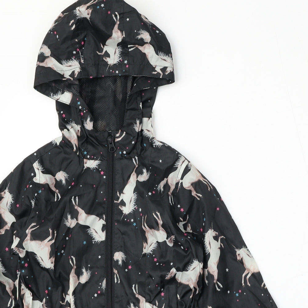 Miss Evie Girls Black Geometric  Parka Jacket Size 7-8 Years  Zip