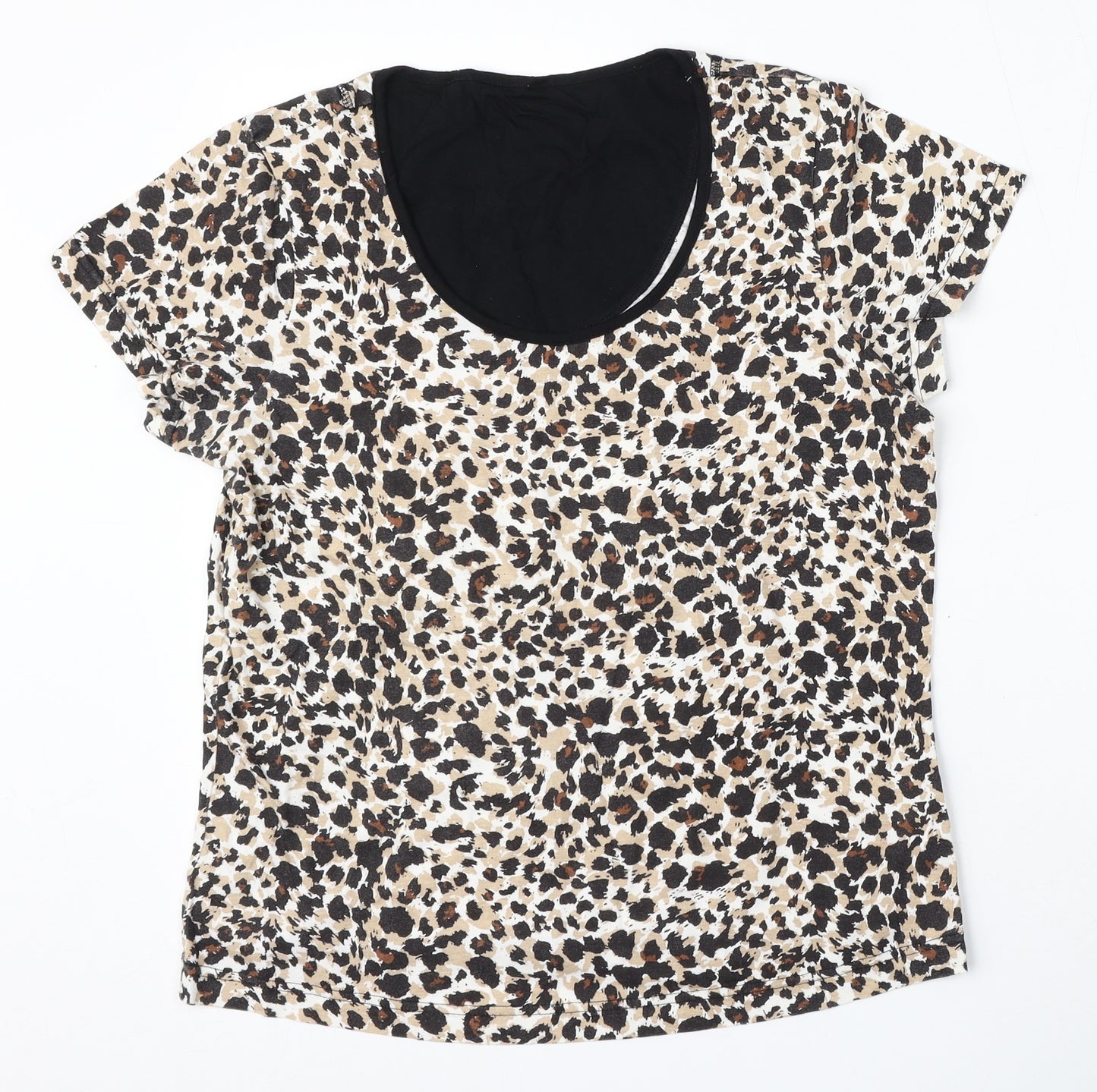 Marks and Spencer Womens Multicoloured Animal Print Cotton Basic Blouse Size 12 Round Neck