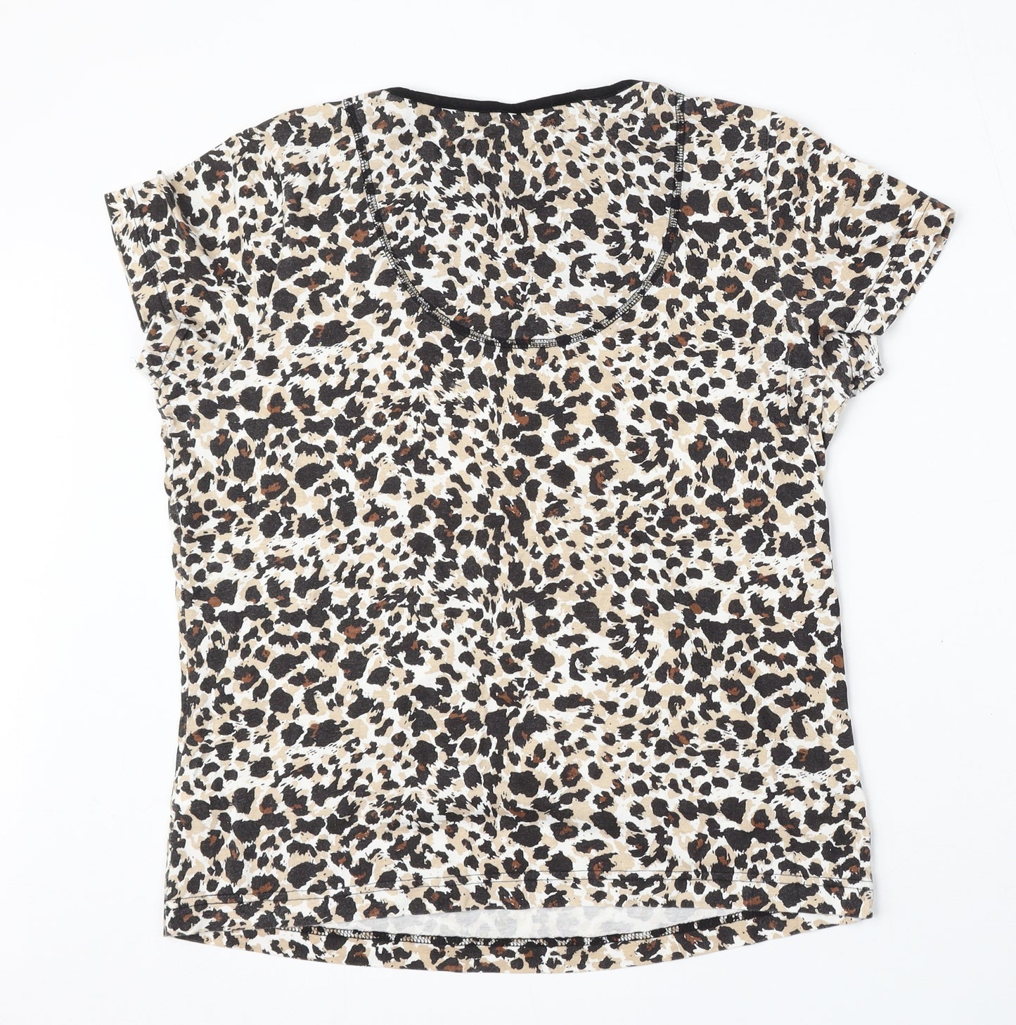 Marks and Spencer Womens Multicoloured Animal Print Cotton Basic Blouse Size 12 Round Neck