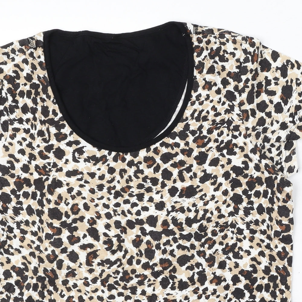 Marks and Spencer Womens Multicoloured Animal Print Cotton Basic Blouse Size 12 Round Neck