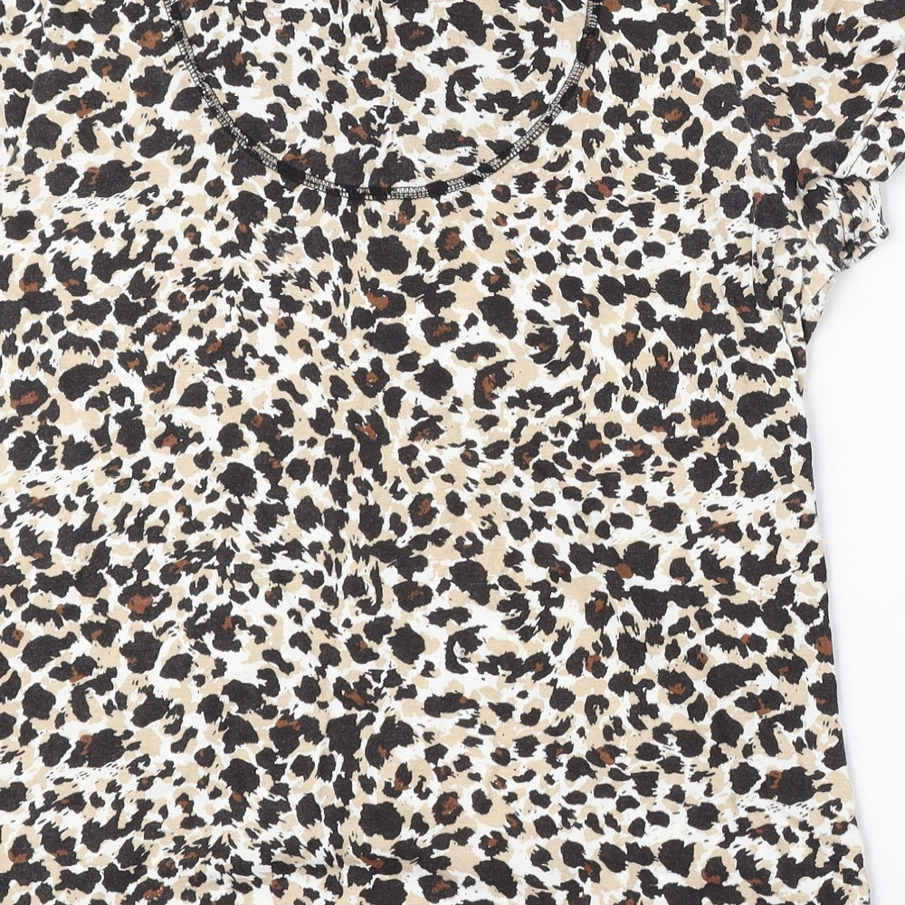 Marks and Spencer Womens Multicoloured Animal Print Cotton Basic Blouse Size 12 Round Neck