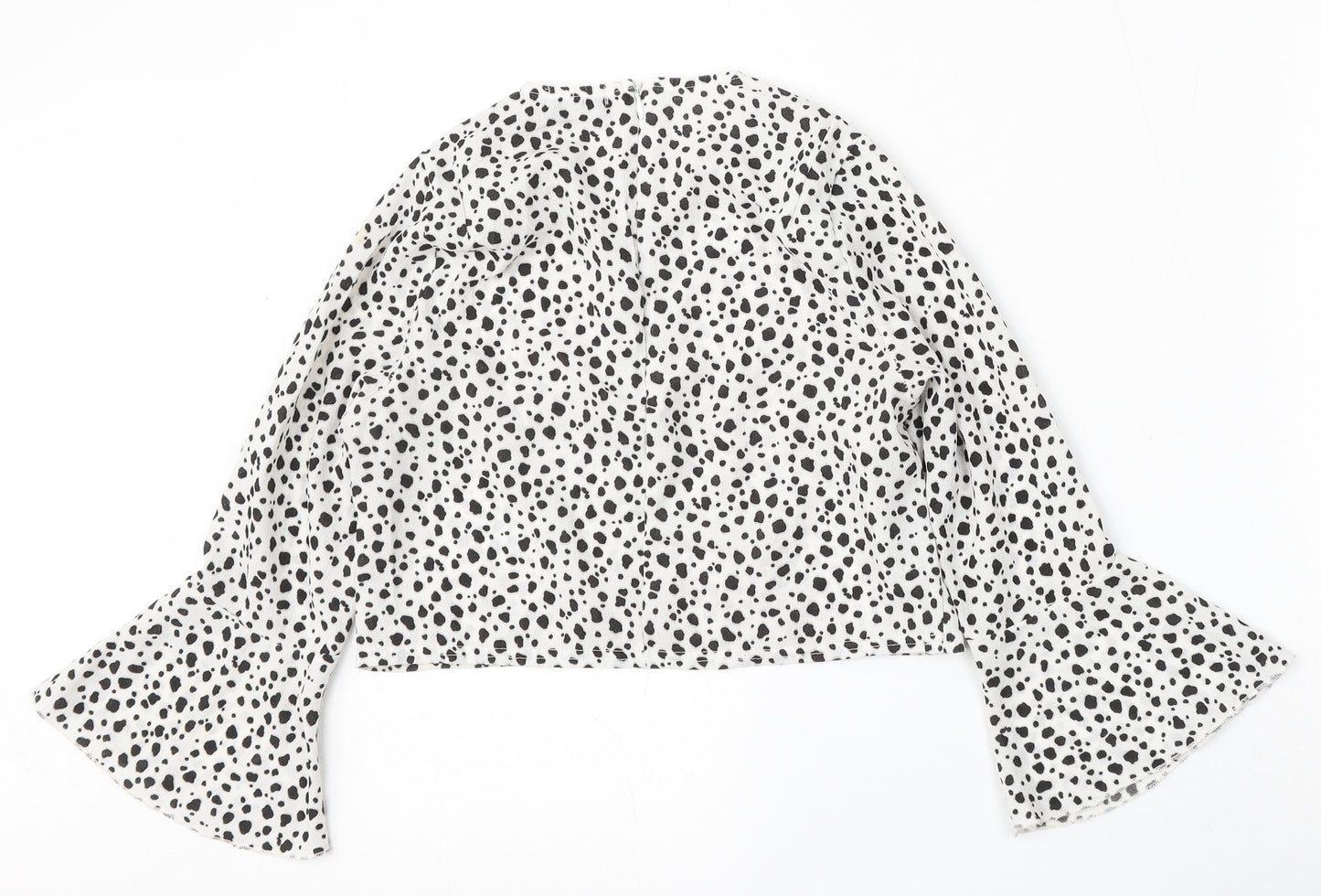 PRETTYLITTLETHING Womens White Animal Print Polyester Basic Blouse Size 6 Round Neck