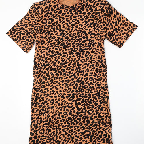 ASOS Womens Orange Animal Print Cotton T-Shirt Dress  Size 6  Round Neck