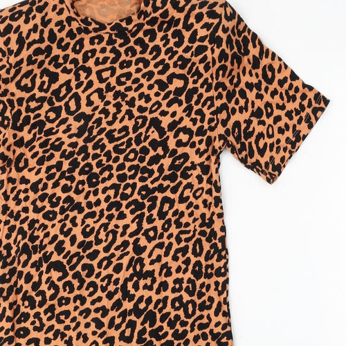 ASOS Womens Orange Animal Print Cotton T-Shirt Dress  Size 6  Round Neck