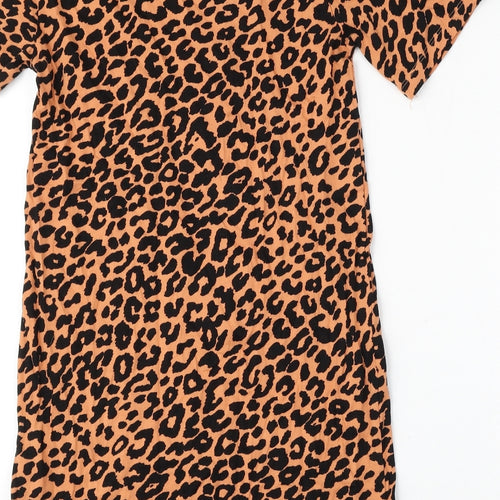 ASOS Womens Orange Animal Print Cotton T-Shirt Dress  Size 6  Round Neck