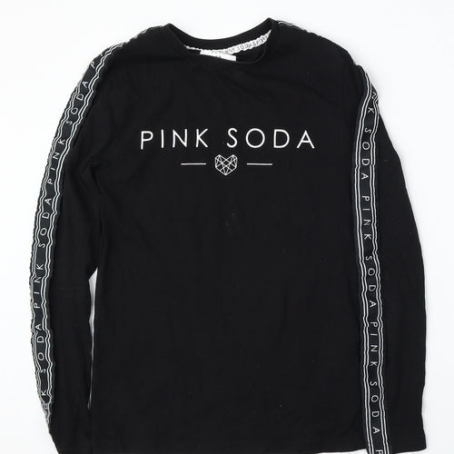 Pink Soda Womens Black  Cotton Basic T-Shirt Size 6 Round Neck