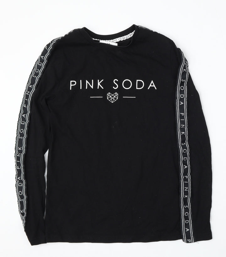 Pink Soda Womens Black  Cotton Basic T-Shirt Size 6 Round Neck
