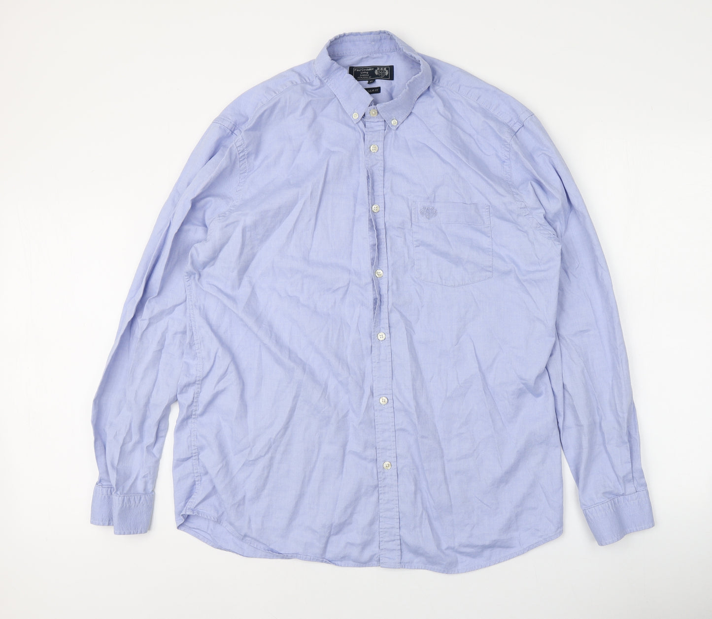 Paul Costelloe Mens Blue  Cotton  Button-Up Size 44 V-Neck