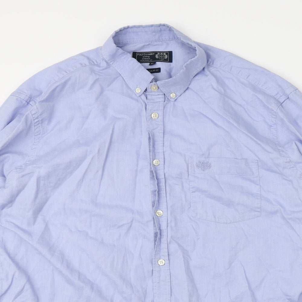 Paul Costelloe Mens Blue  Cotton  Button-Up Size 44 V-Neck