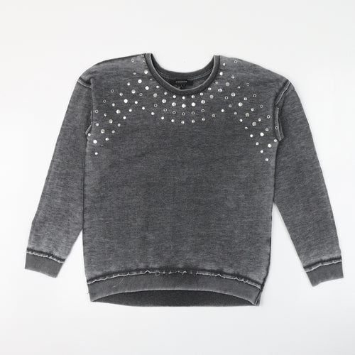 Atmosphere Womens Grey Houndstooth Polyester Pullover Hoodie Size 10