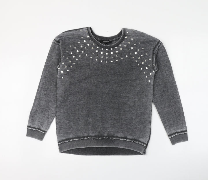Atmosphere Womens Grey Houndstooth Polyester Pullover Hoodie Size 10