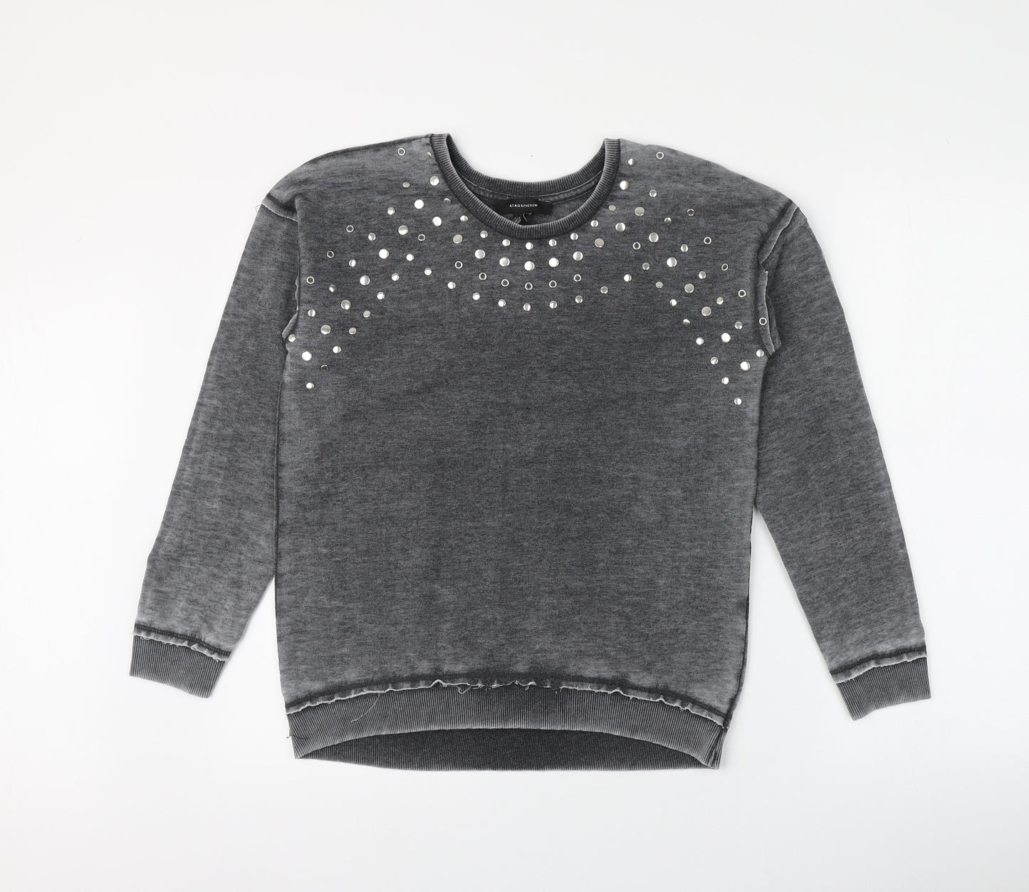 Atmosphere Womens Grey Houndstooth Polyester Pullover Hoodie Size 10