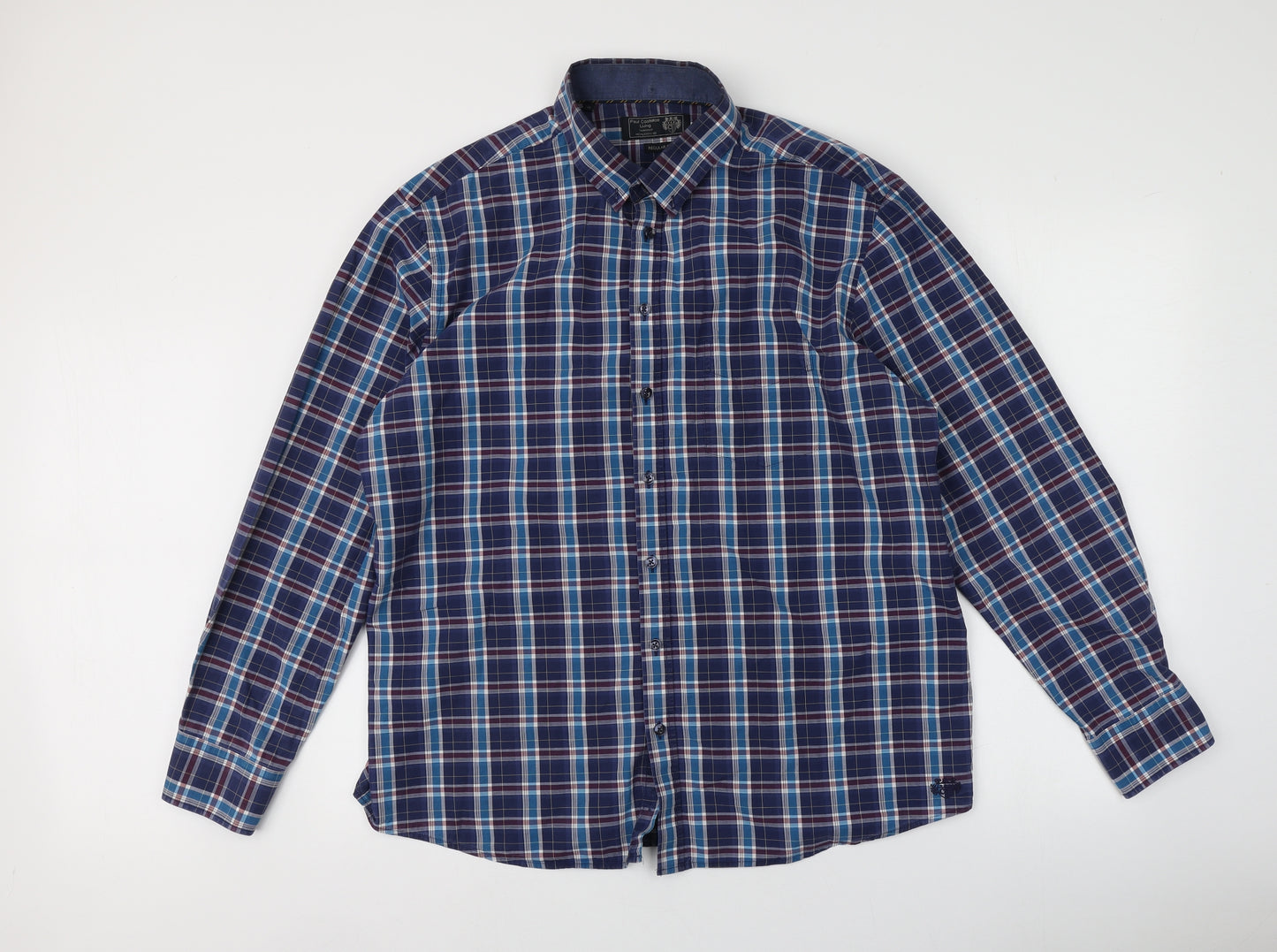 Mens Multicoloured Plaid Cotton  Button-Up Size XL V-Neck