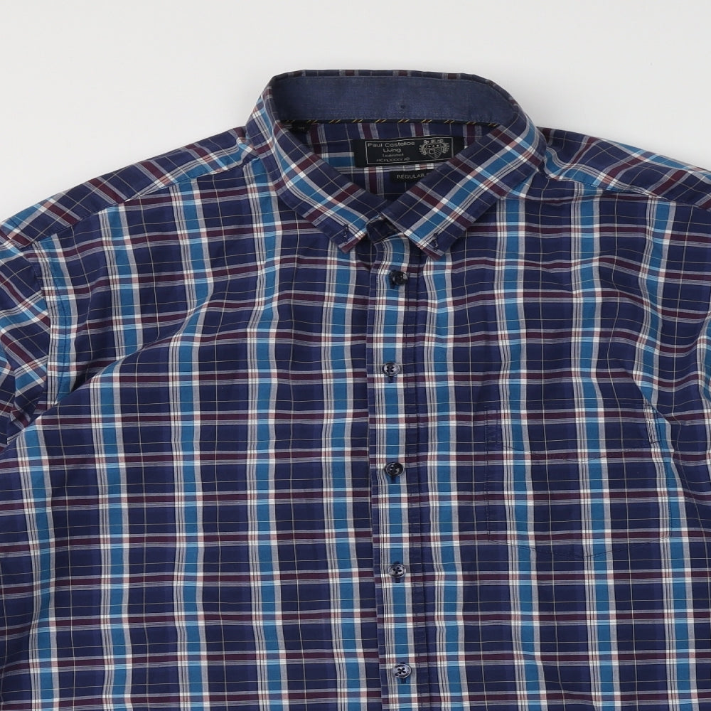 Mens Multicoloured Plaid Cotton  Button-Up Size XL V-Neck