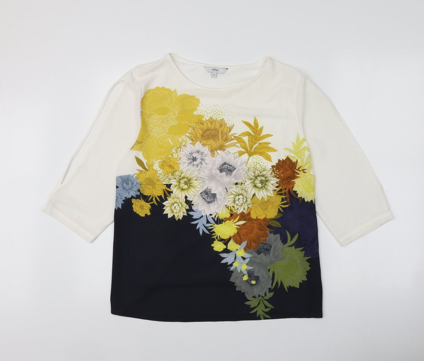 NEXT Womens Multicoloured Floral Viscose Basic Button-Up Size 14 Round Neck