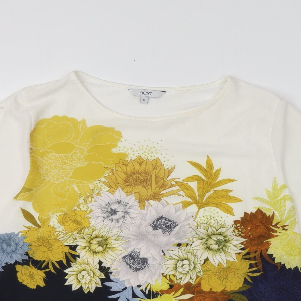 NEXT Womens Multicoloured Floral Viscose Basic Button-Up Size 14 Round Neck