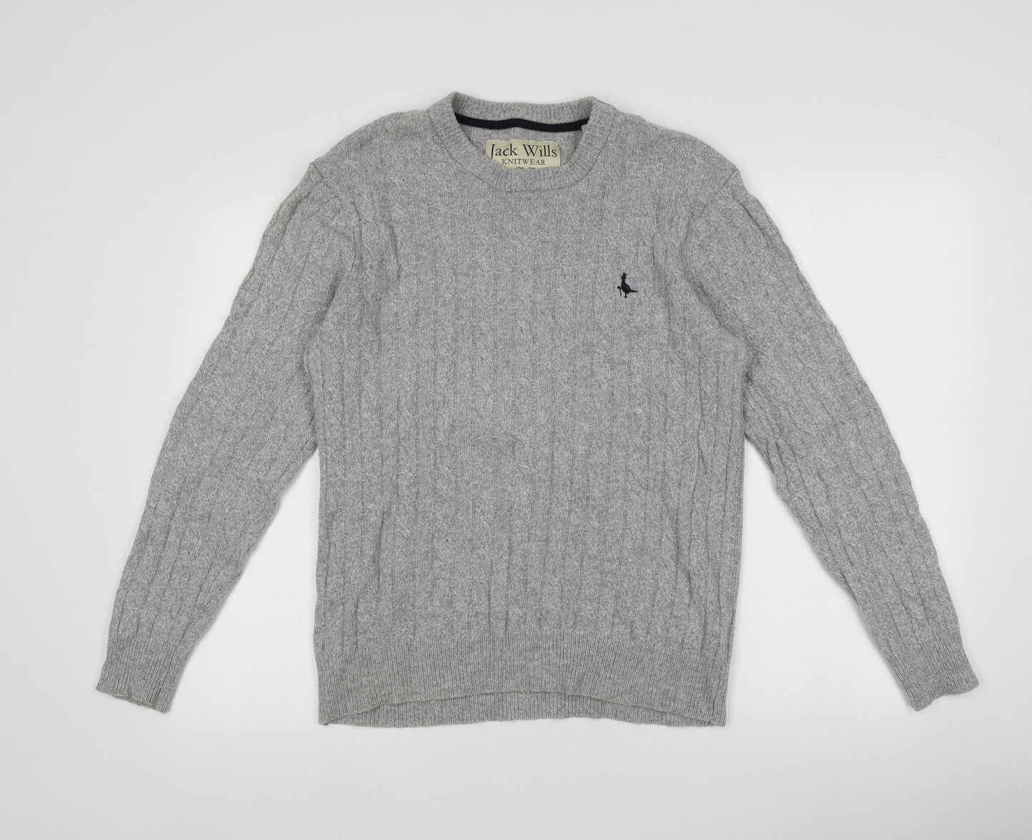 Jack Wills Mens Grey Round Neck  Wool Pullover Jumper Size M