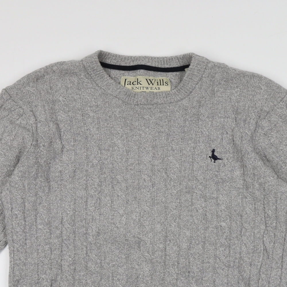 Jack Wills Mens Grey Round Neck  Wool Pullover Jumper Size M